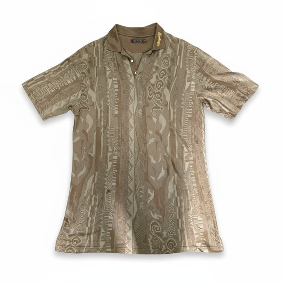 Vintage Coogi Knit Polo Shirt Brown Neutral Textured Logo Y2K Henley Cotton XXXL - Picture 2 of 12